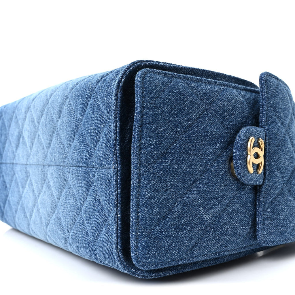 Washed Denim Quilted Small Chanel 25 Handbag Blue