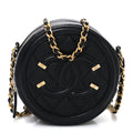 Caviar Quilted Round Filigree Crossbody Black