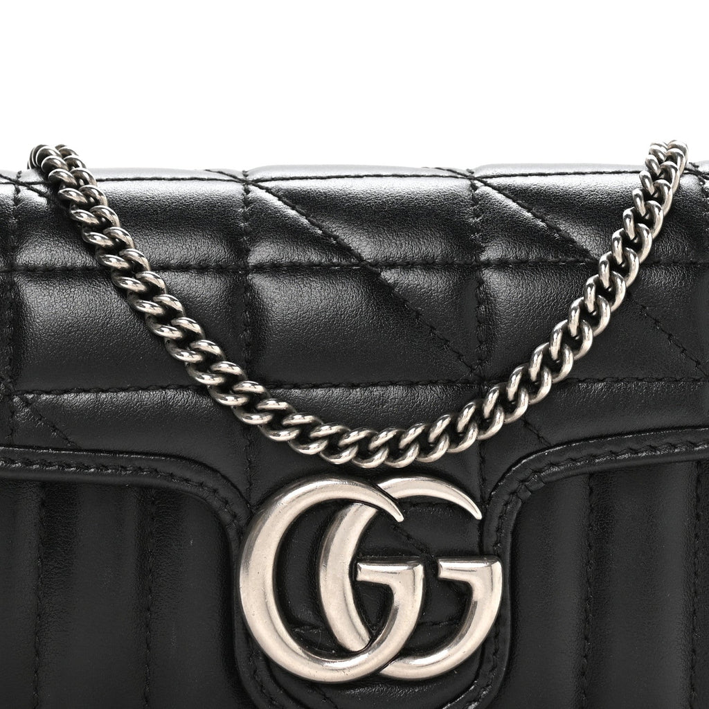 Calfskin Matelasse Aria Super Mini GG Marmont Shoulder Bag Black
