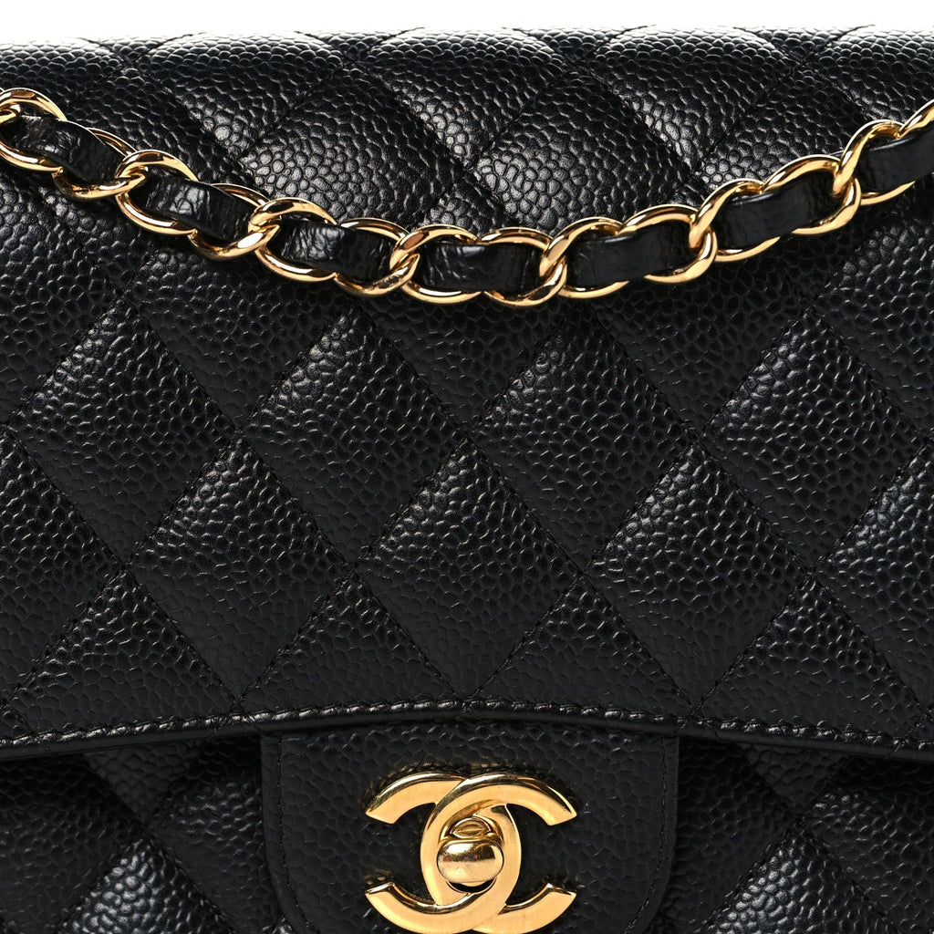 Caviar Quilted Medium Double Flap Black