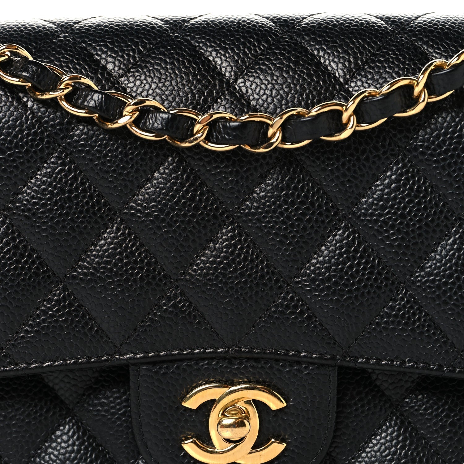 Caviar Quilted Medium Double Flap Black