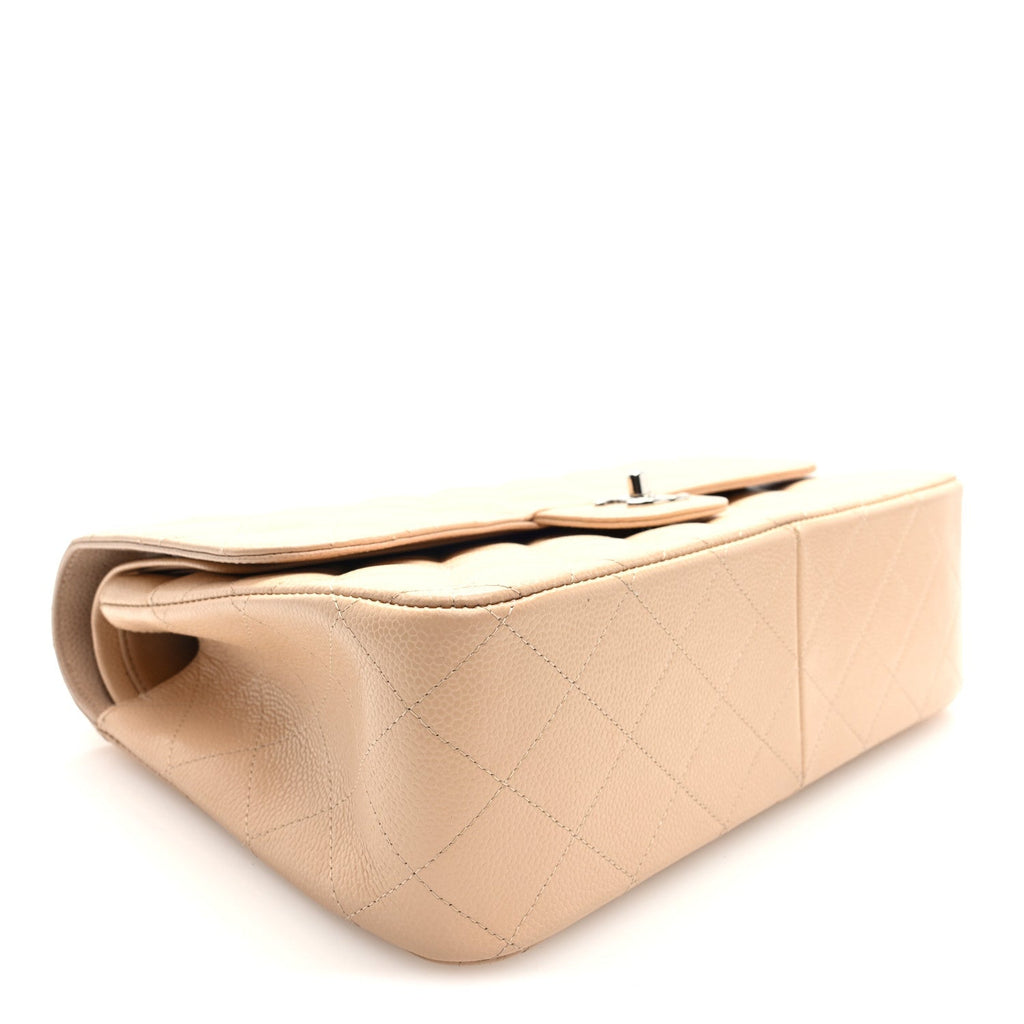 Caviar Quilted Jumbo Double Flap Beige
