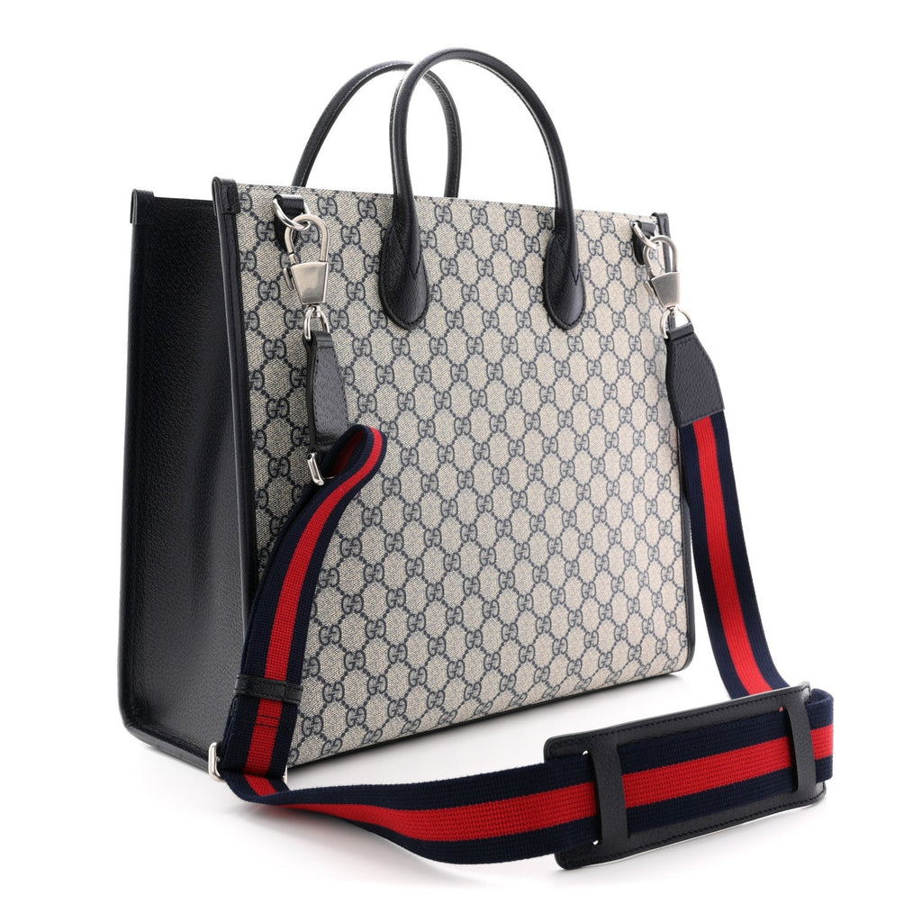 GG Supreme Monogram Azalea Calfskin Medium Retro Interlocking G Tote Bag Beige Blue