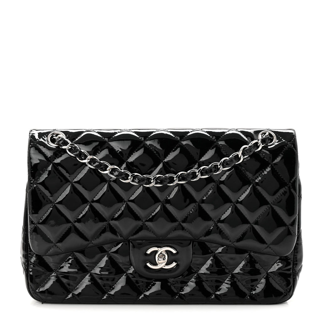Patent Quilted Jumbo Double Flap Black