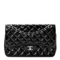 Patent Quilted Jumbo Double Flap Black