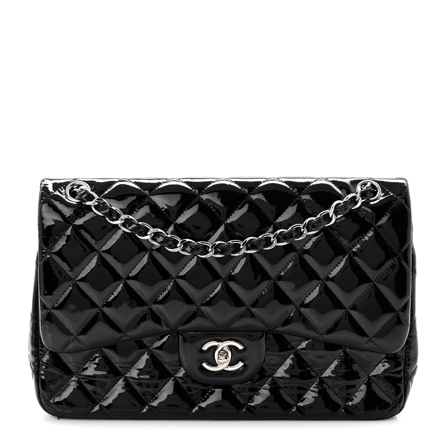 Patent Quilted Jumbo Double Flap Black