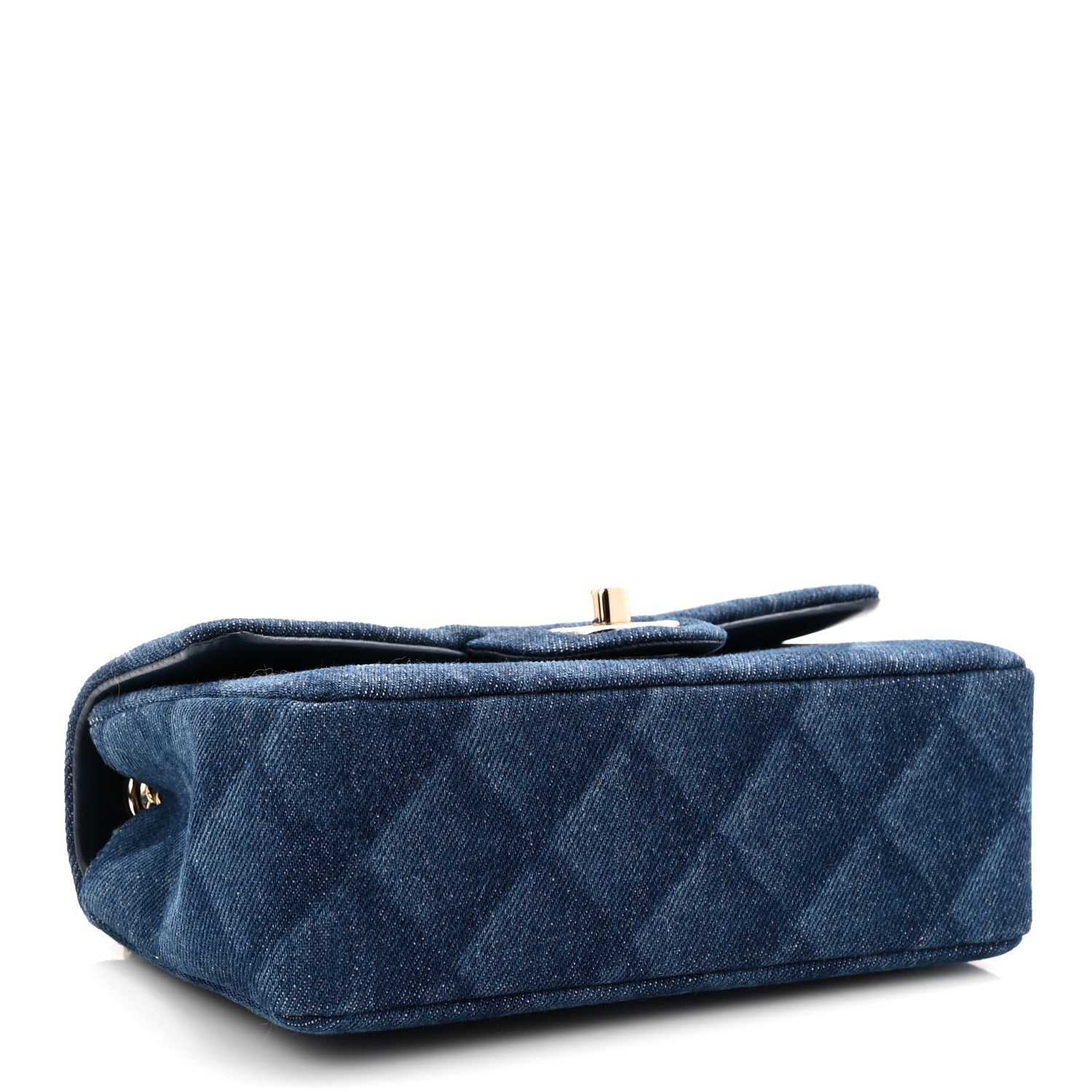 Printed Denim Quilted Mini Rectangular Flap Dark Blue