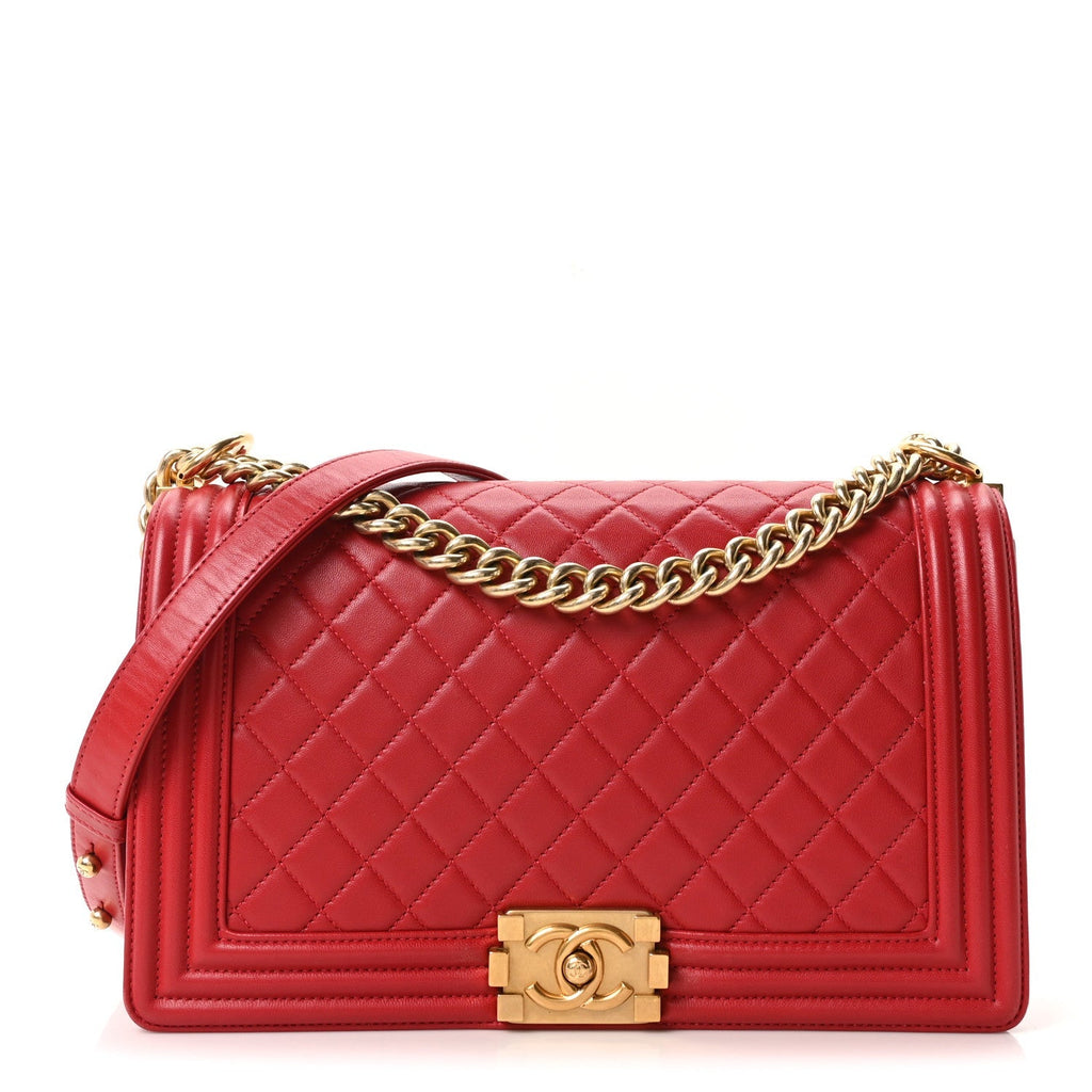 Lambskin Quilted New Medium Boy Flap Red