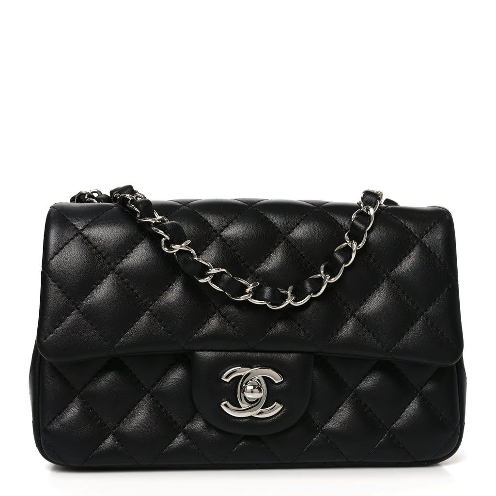 Lambskin Quilted Mini Rectangular Flap Black
