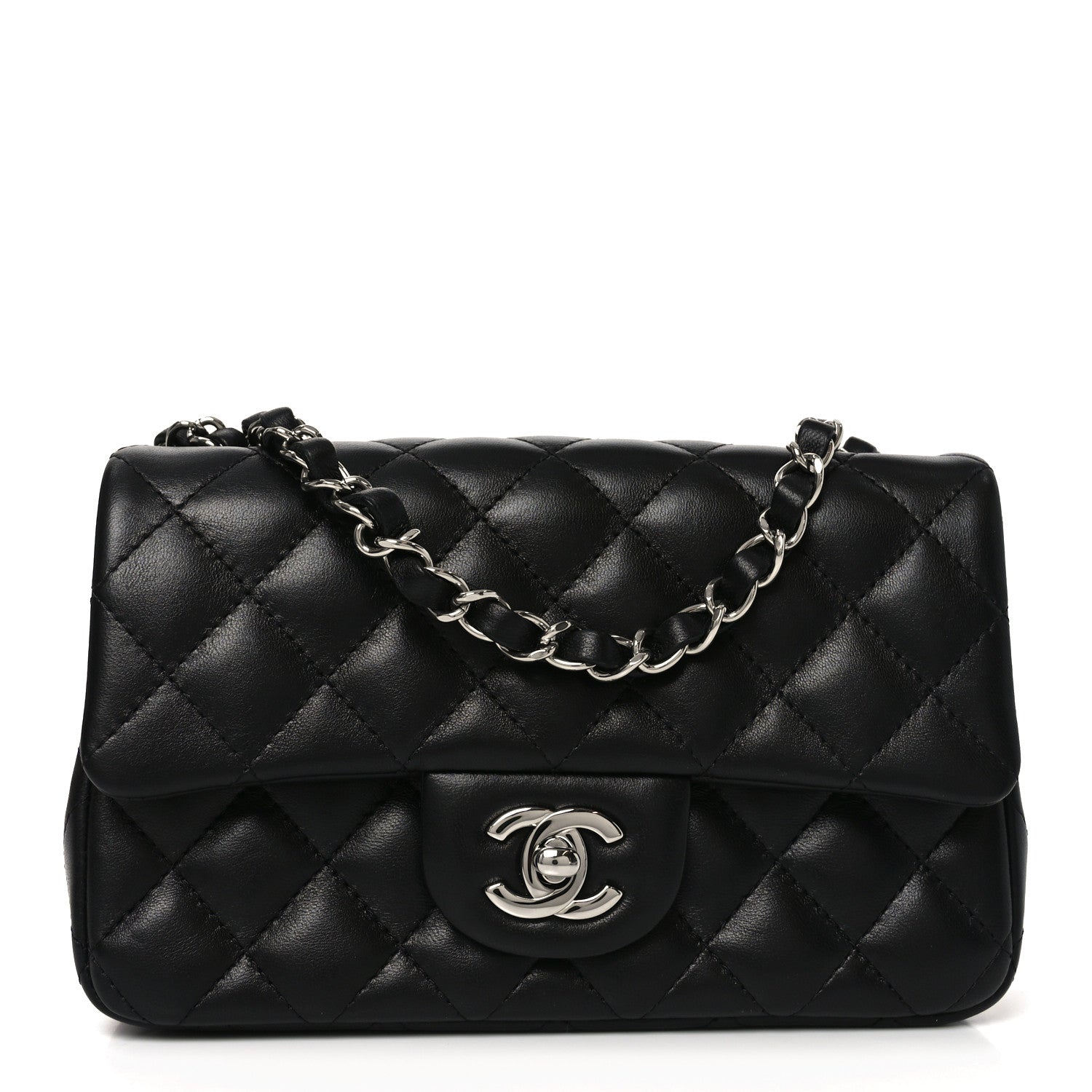 Lambskin Quilted Mini Rectangular Flap Black