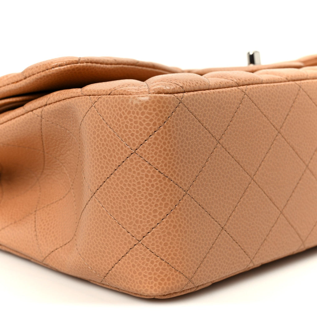 Caviar Quilted Jumbo Double Flap Dark Beige