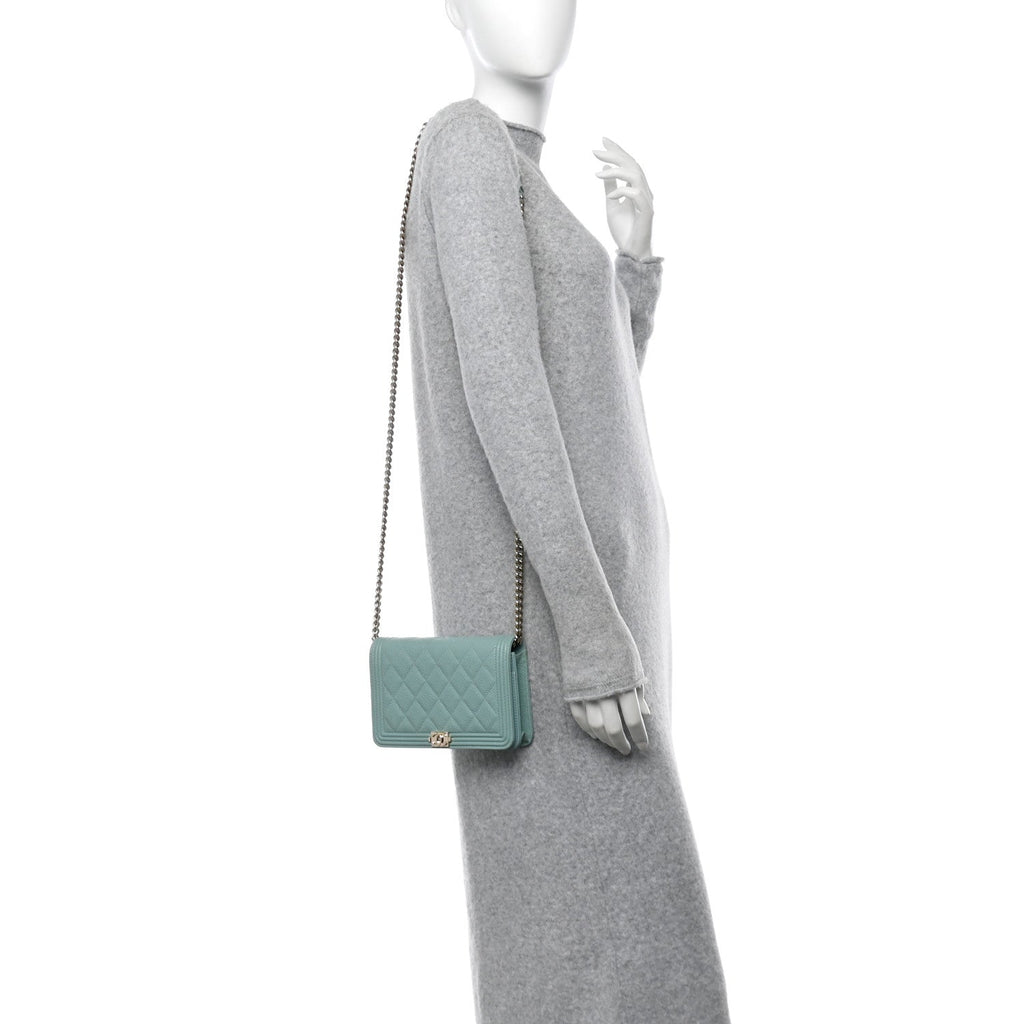 Caviar Quilted Boy Wallet On Chain WOC Light Blue