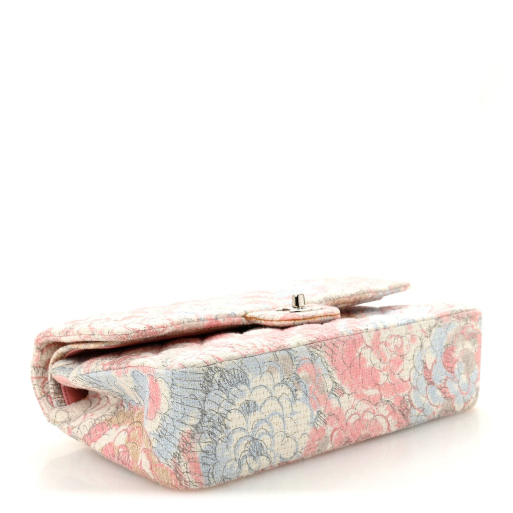 Tweed Quilted Camellia Medium Double Flap Ivory Multicolor