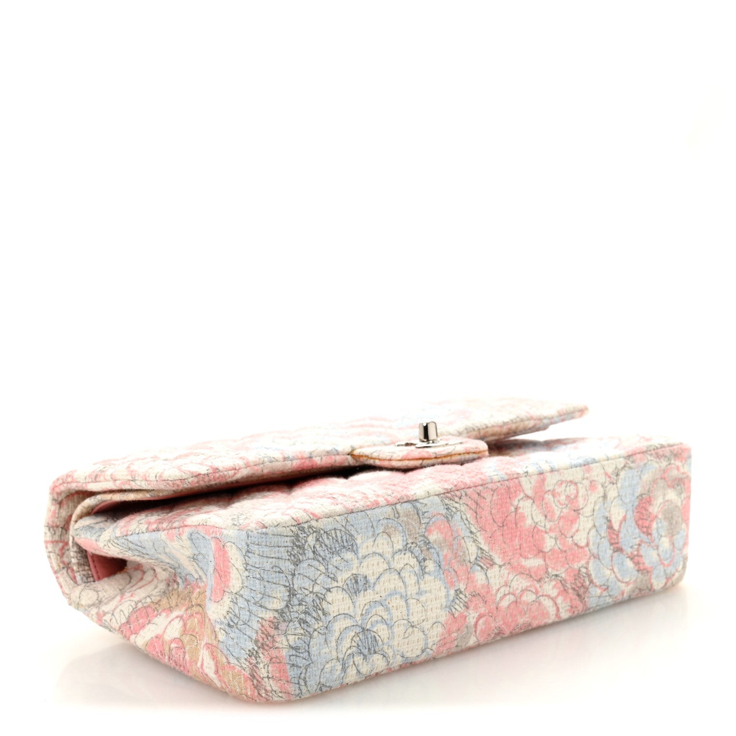Tweed Quilted Camellia Medium Double Flap Ivory Multicolor