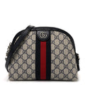 GG Supreme Monogram Textured Dollar Calfskin Web Small Ophidia Dome Shoulder Bag Beige Blue