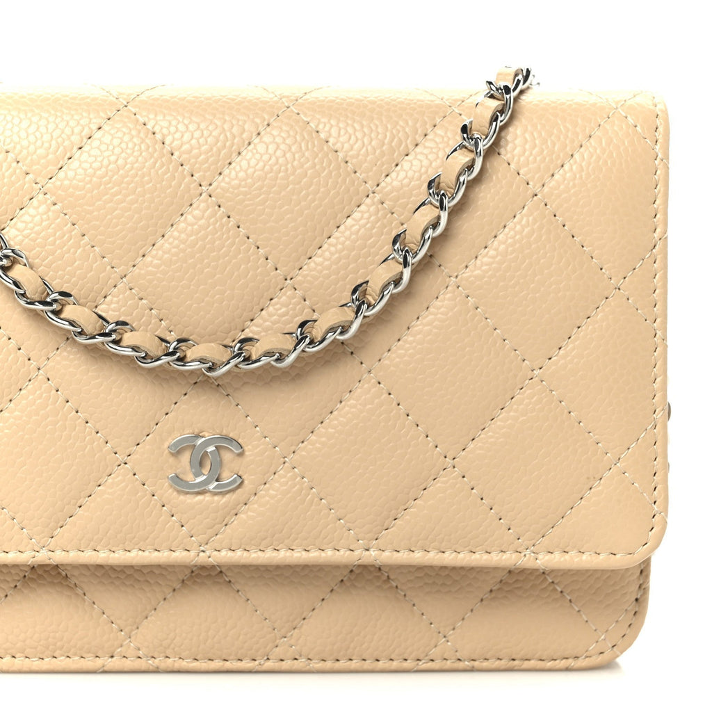 Caviar Quilted Wallet on Chain WOC Beige