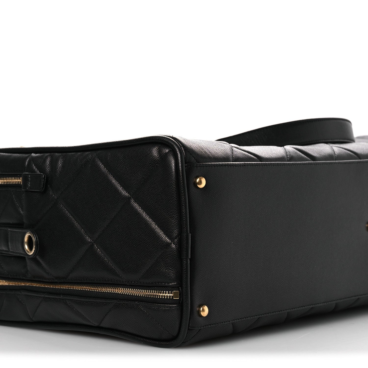 Shiny Grained Calfskin Quilted Large Travel Bowling Bag Black