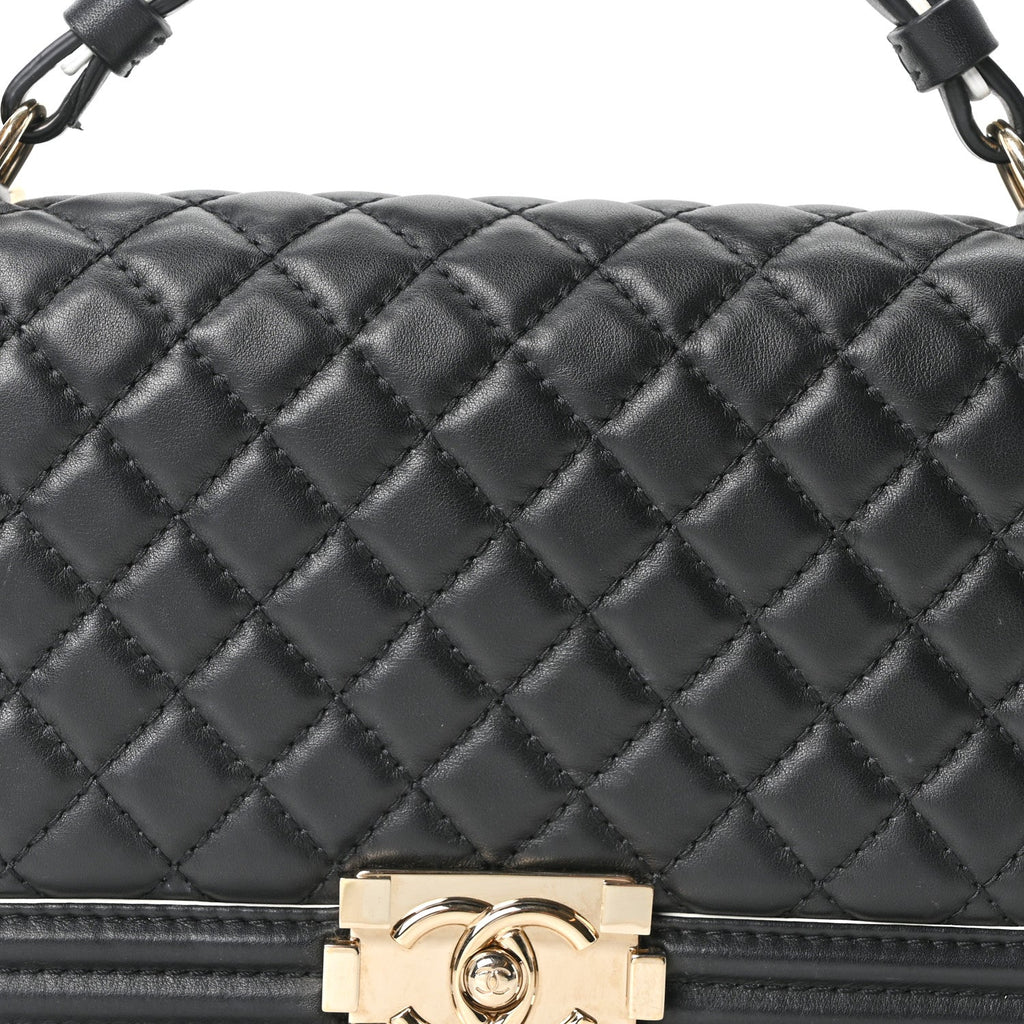 Calfskin Quilted Medium Boy Top Handle Flap Black