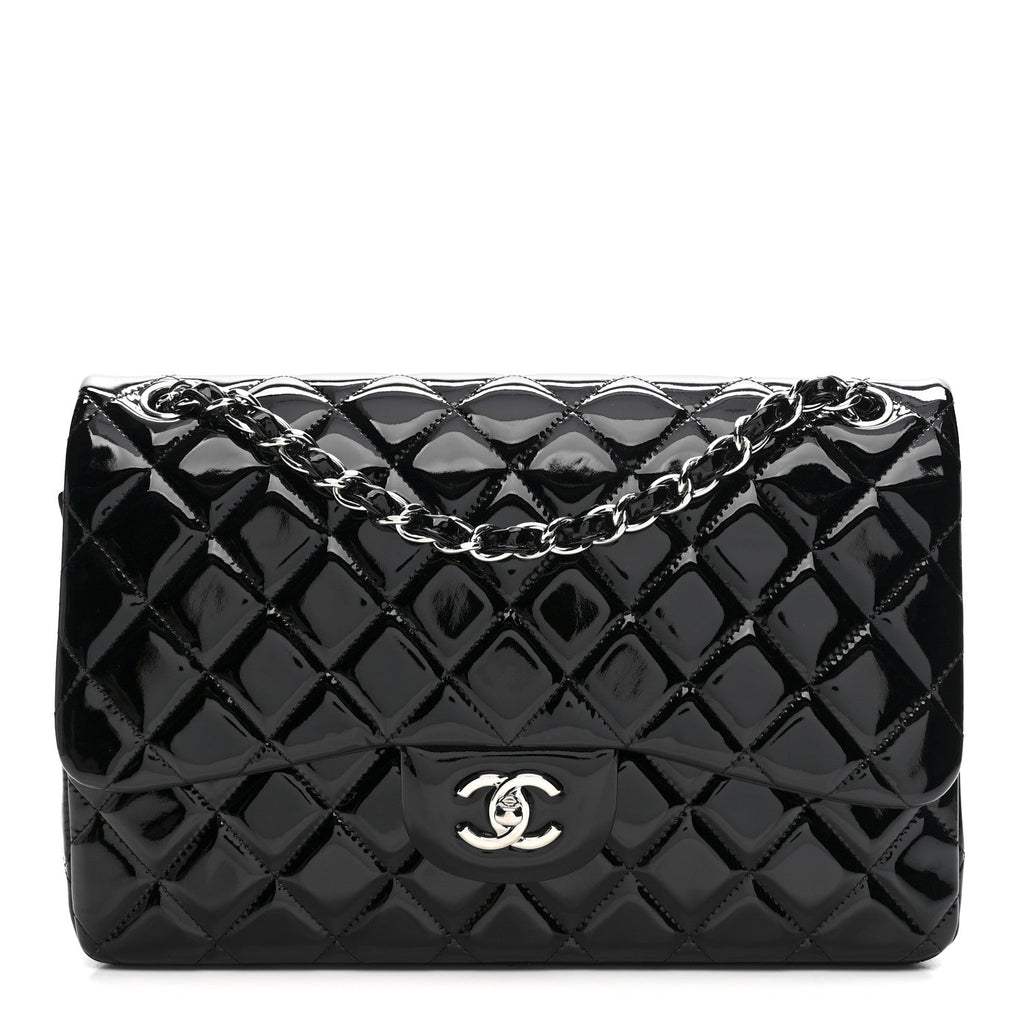 Patent Quilted Jumbo Double Flap Black