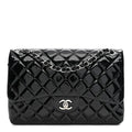 Patent Quilted Jumbo Double Flap Black