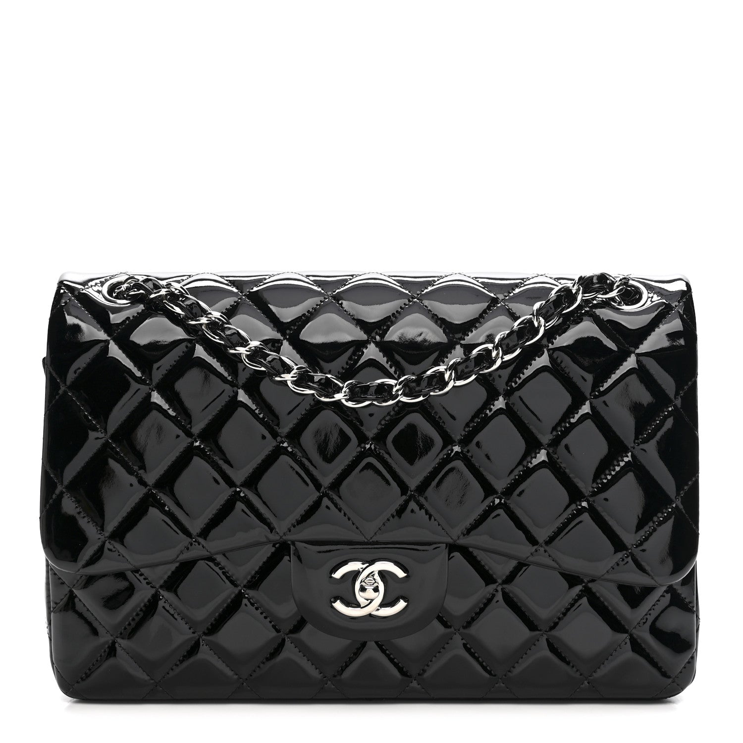 Patent Quilted Jumbo Double Flap Black