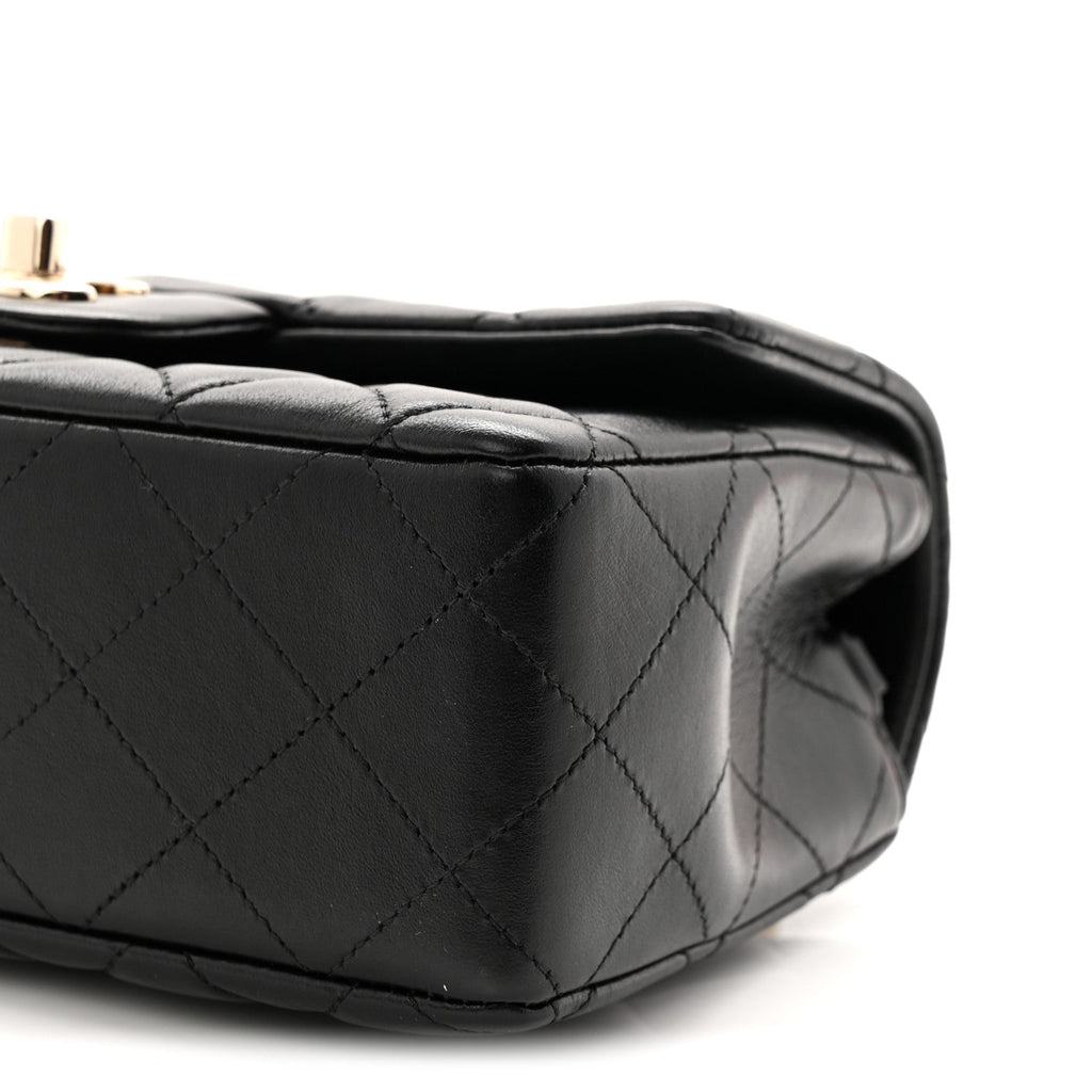 Lambskin Quilted Mini Rectangular Flap Black