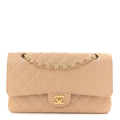 Caviar Quilted Medium Double Flap Beige