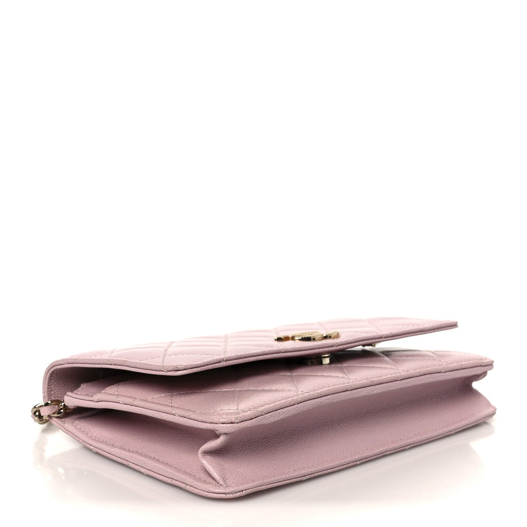 Caviar Quilted Studded CC Wallet on Chain WOC Light Pink