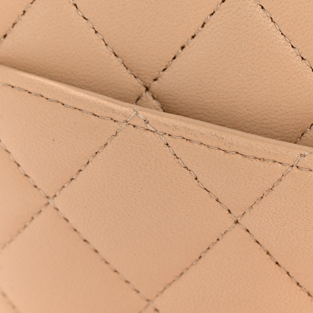 Lambskin Quilted Medium Double Flap Beige