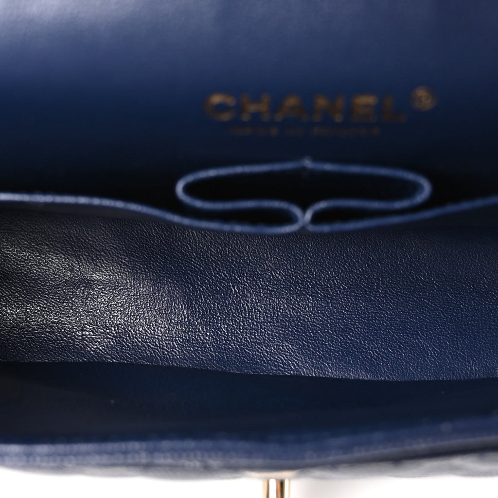 Caviar Quilted Medium Double Flap Navy