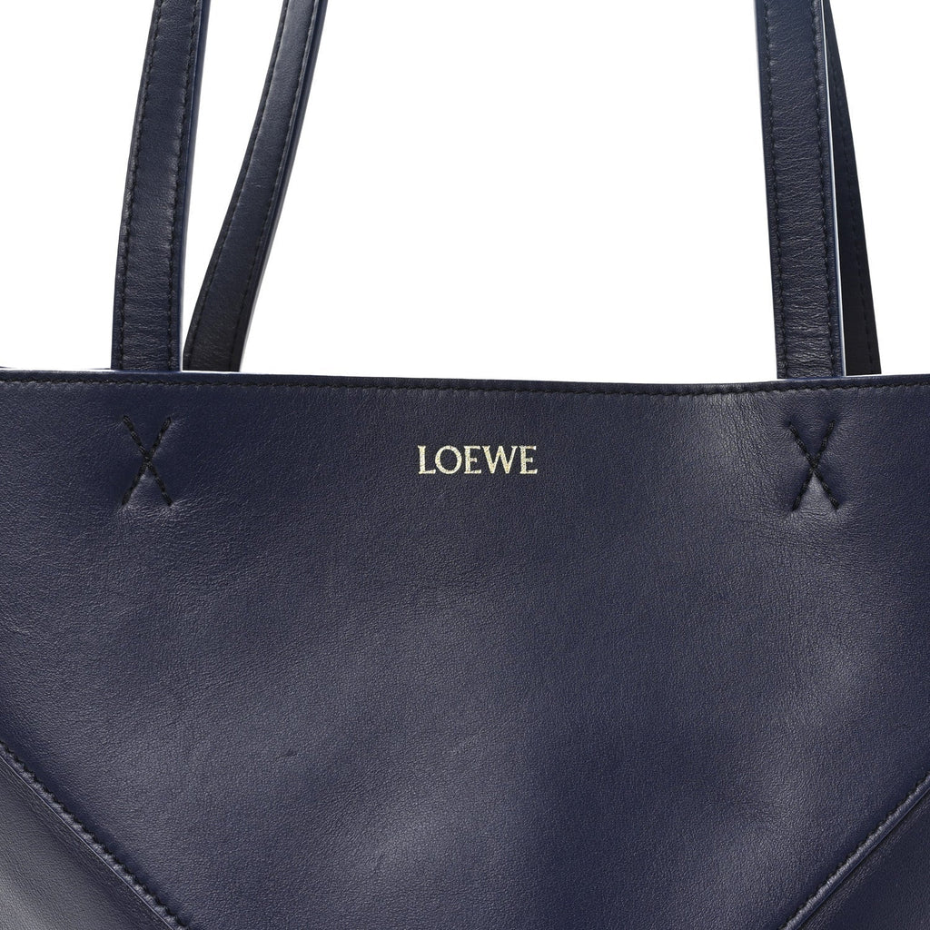Shiny Calfskin XL Puzzle Fold Tote Abyss Blue