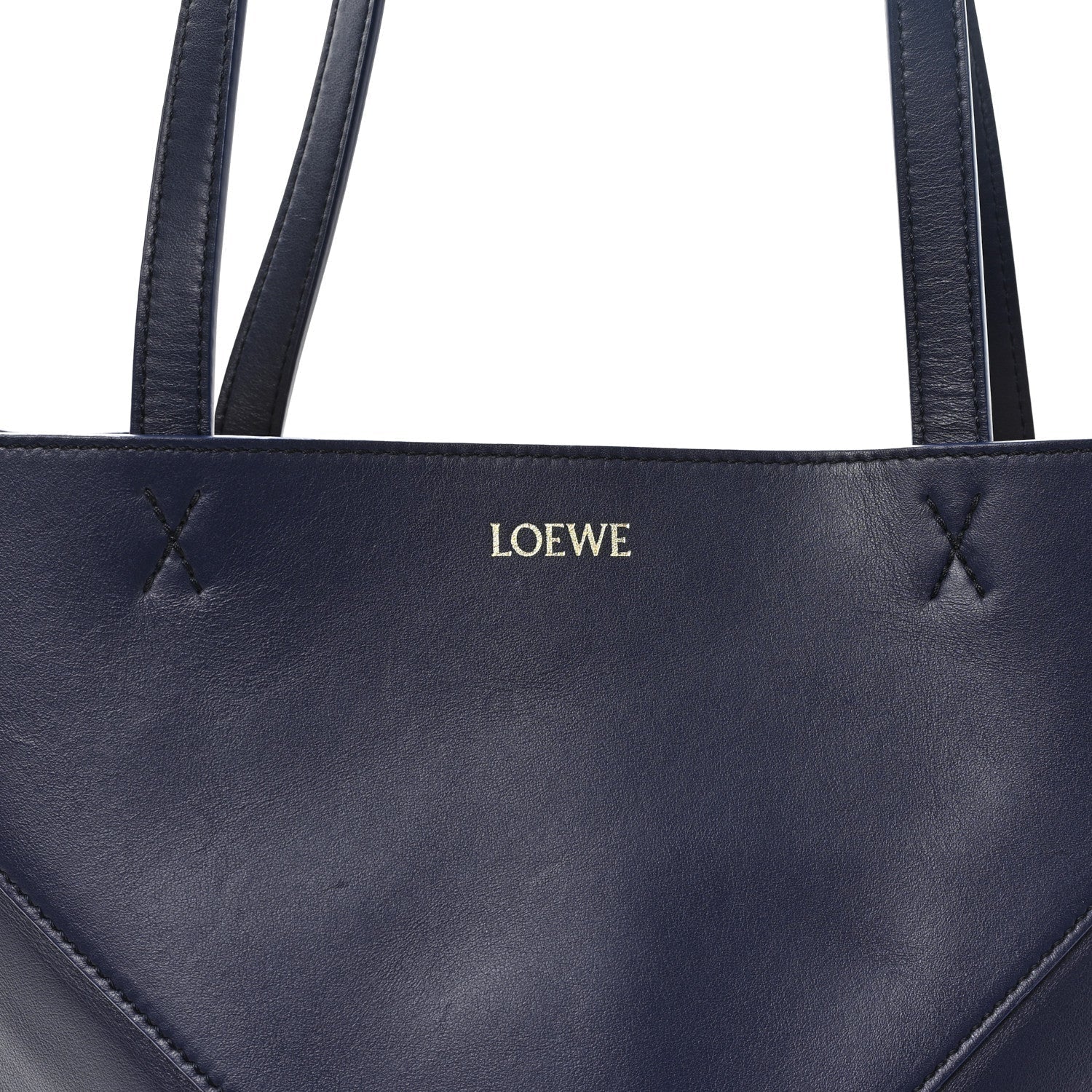 Shiny Calfskin XL Puzzle Fold Tote Abyss Blue