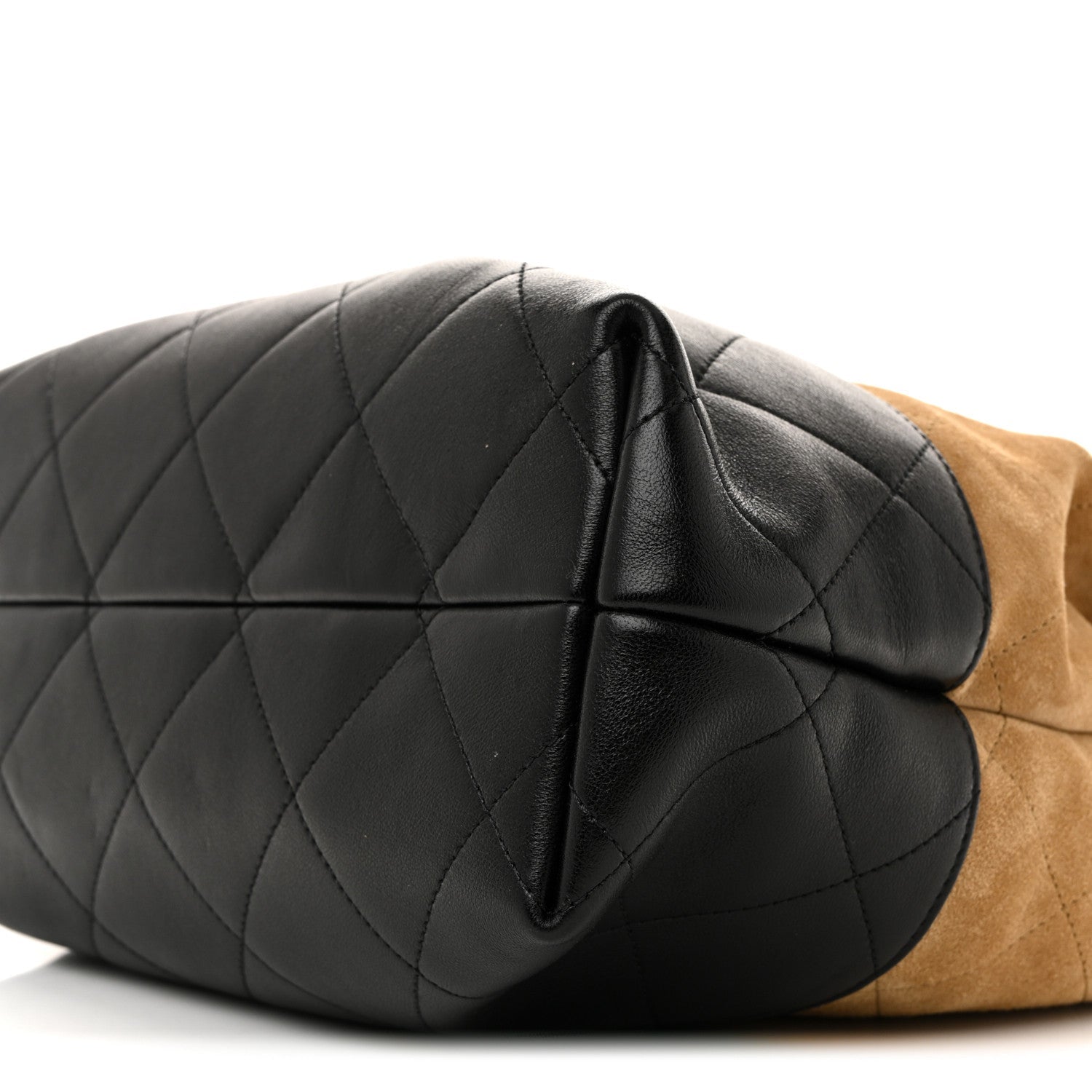 Suede Calfskin Shiny Lambskin Quilted Coco Base Shopping Bag Beige Black