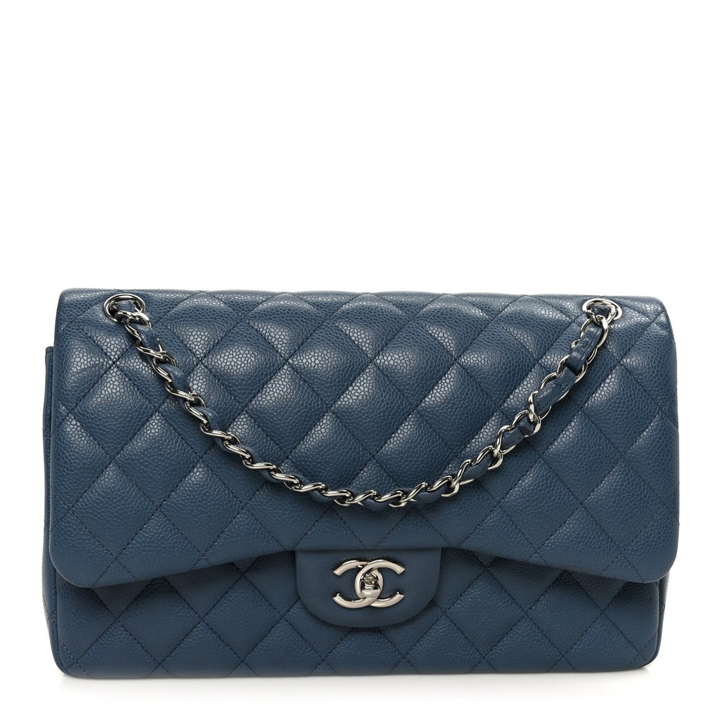 Caviar Quilted Jumbo Double Flap Blue