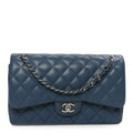 Caviar Quilted Jumbo Double Flap Blue