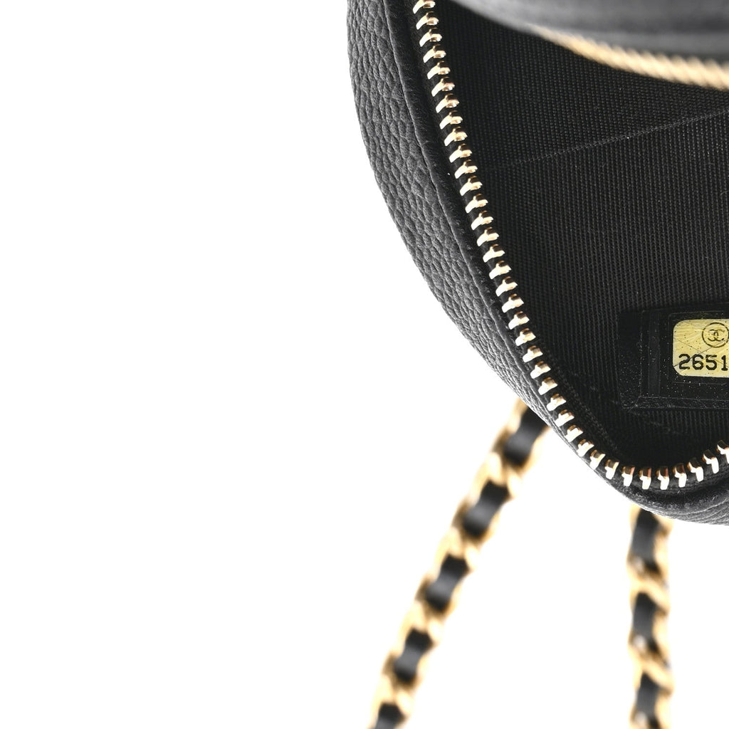 Caviar Quilted Round Filigree Crossbody Black