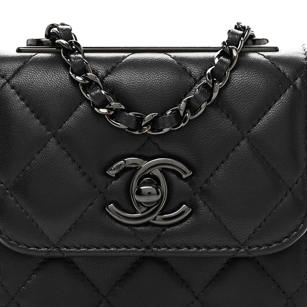 Lambskin Quilted Mini Trendy CC Clutch With Chain So Black