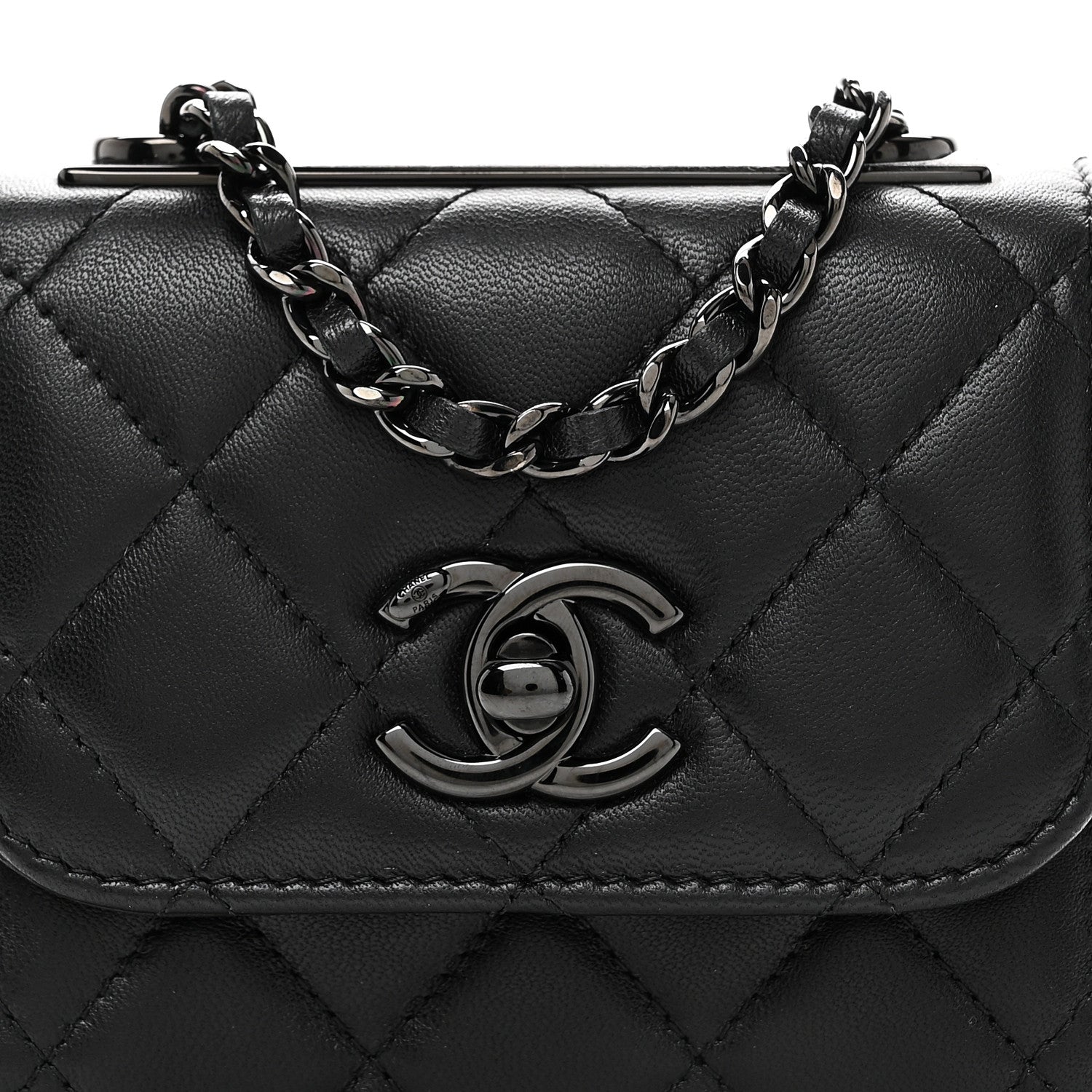Lambskin Quilted Mini Trendy CC Clutch With Chain So Black
