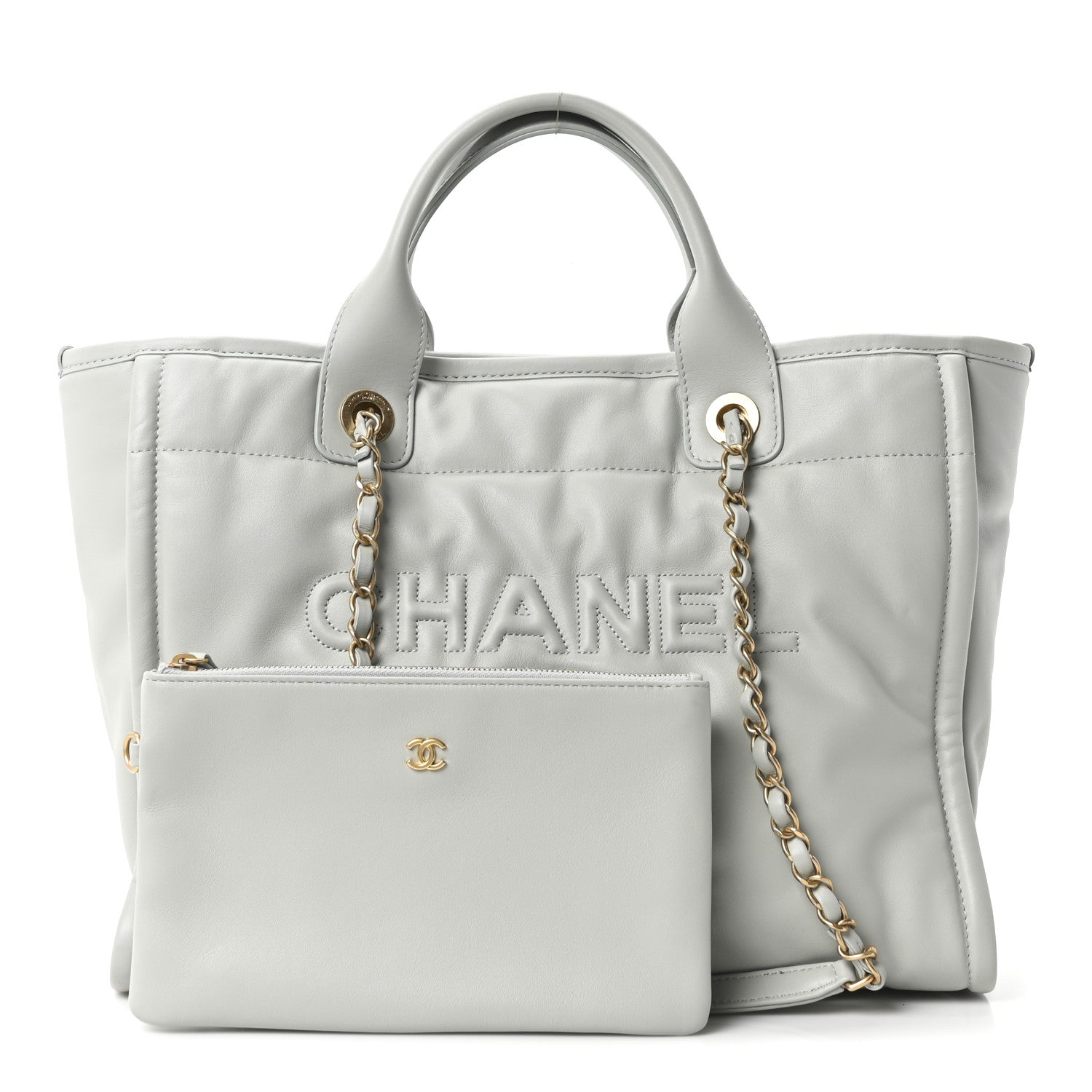 Calfskin Small Deauville Tote Light Grey
