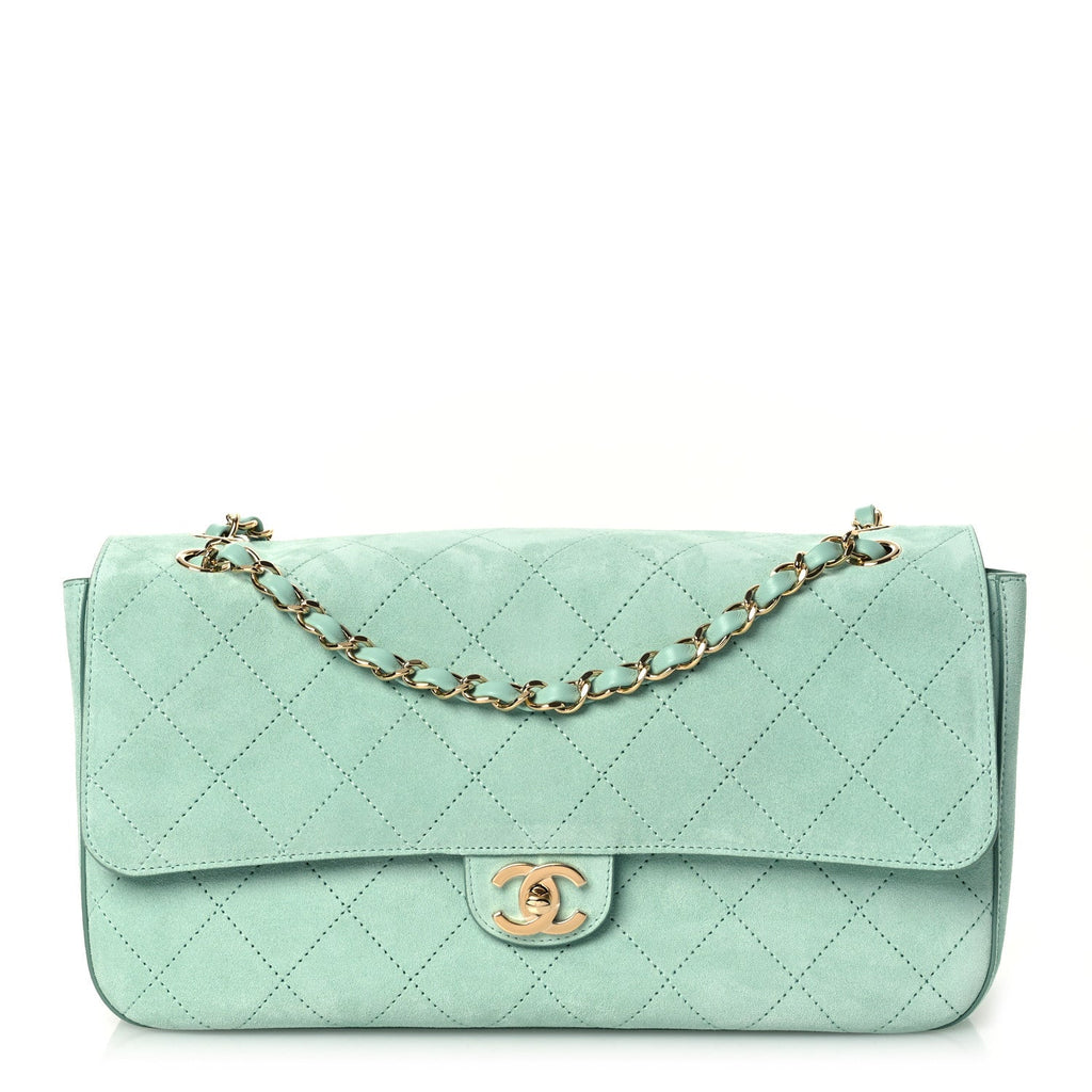 Suede Calfskin Small Souplissimo Maxi Flap Green