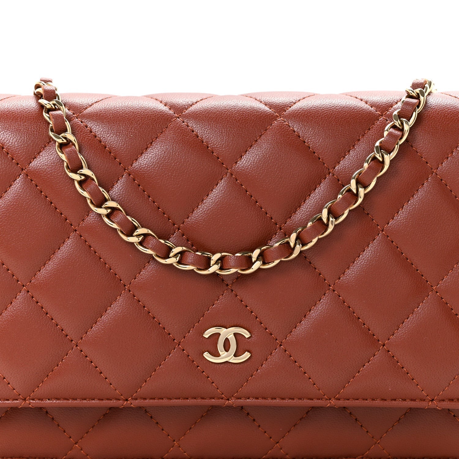 Lambskin Quilted Wallet On Chain WOC Brown