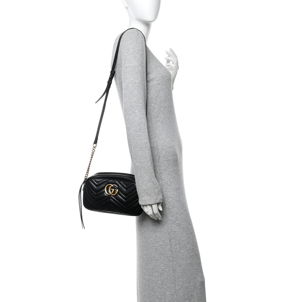 Calfskin Matelasse Small GG Marmont Chain Shoulder Bag Black