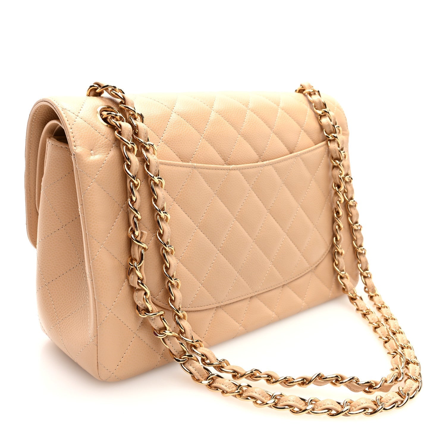 Caviar Quilted Jumbo Double Flap Light Beige