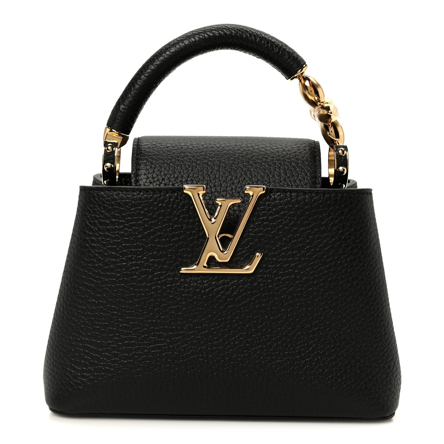 Taurillon Embellished Flower Handle Capucines Mini Black