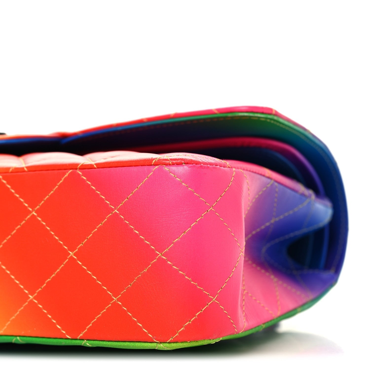 Calfskin Quilted Medium Rainbow Double Flap Multicolor