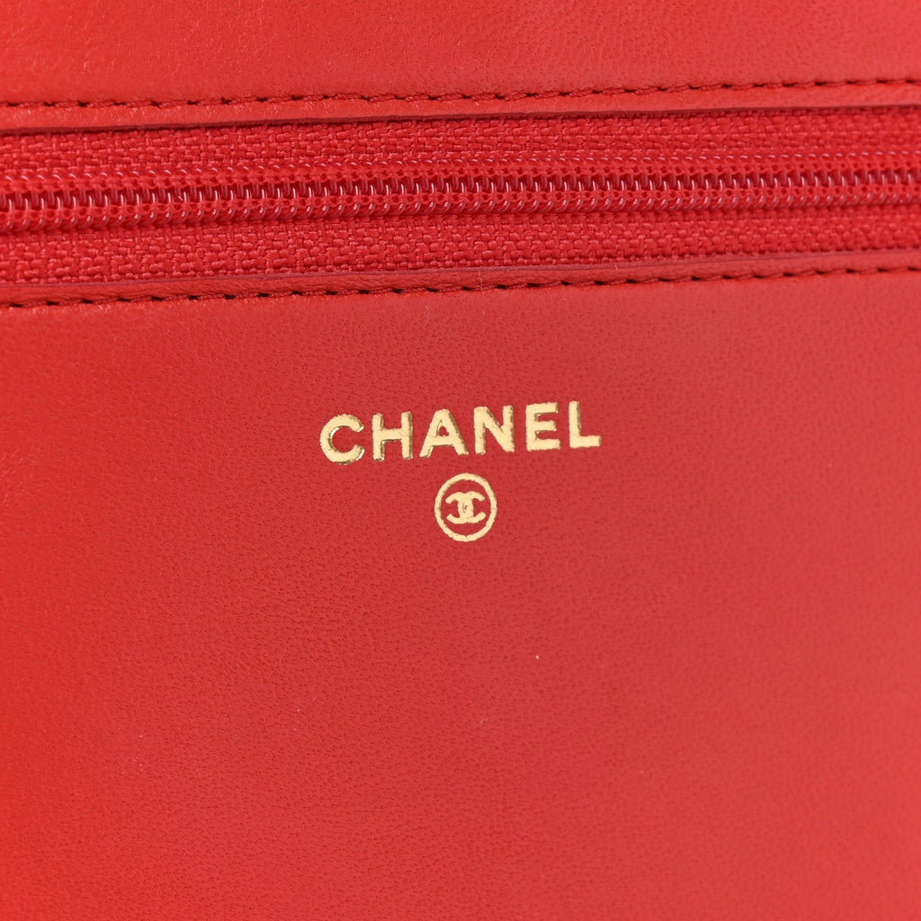 Lambskin Quilted Boy Wallet On Chain WOC Red