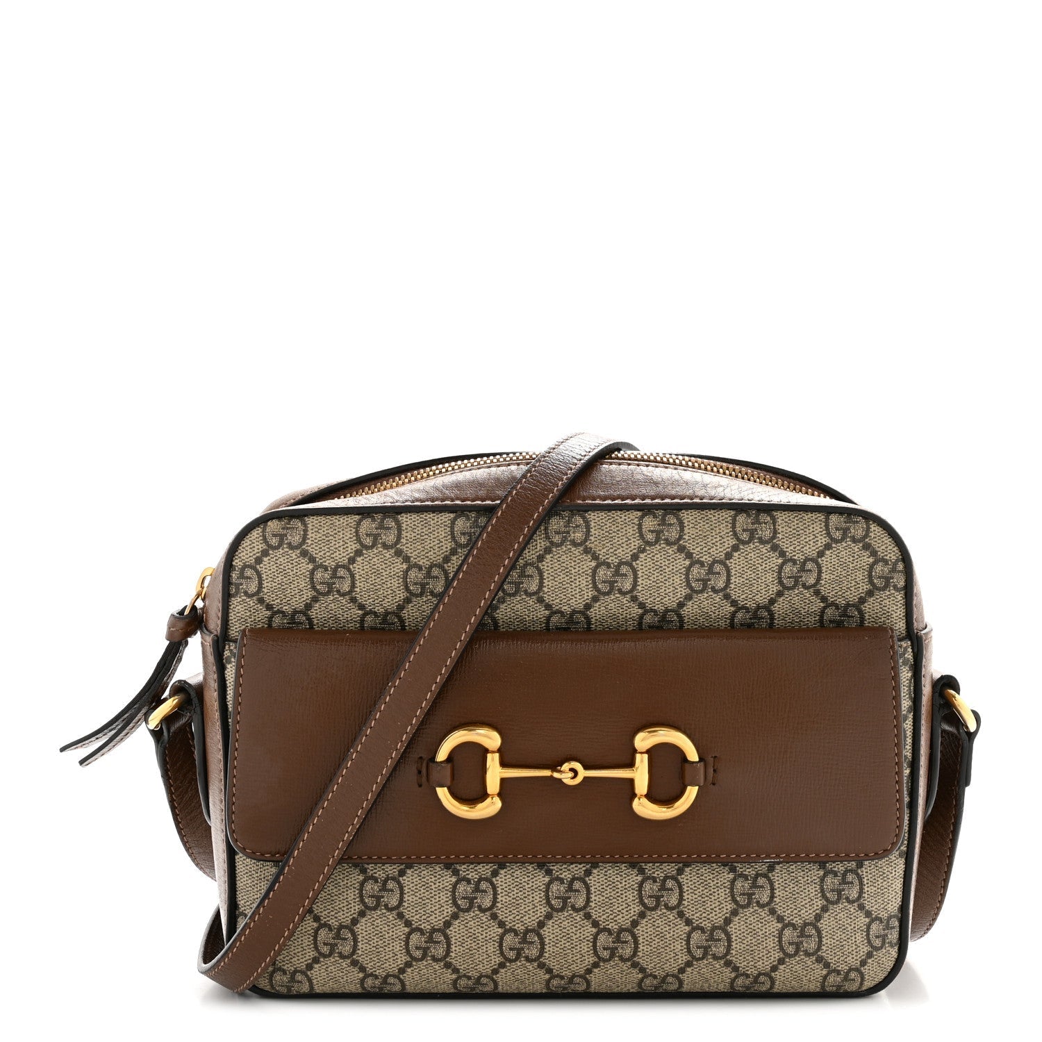 GG Supreme Monogram Small Horsebit 1955 Shoulder Bag Beige Brown Sugar