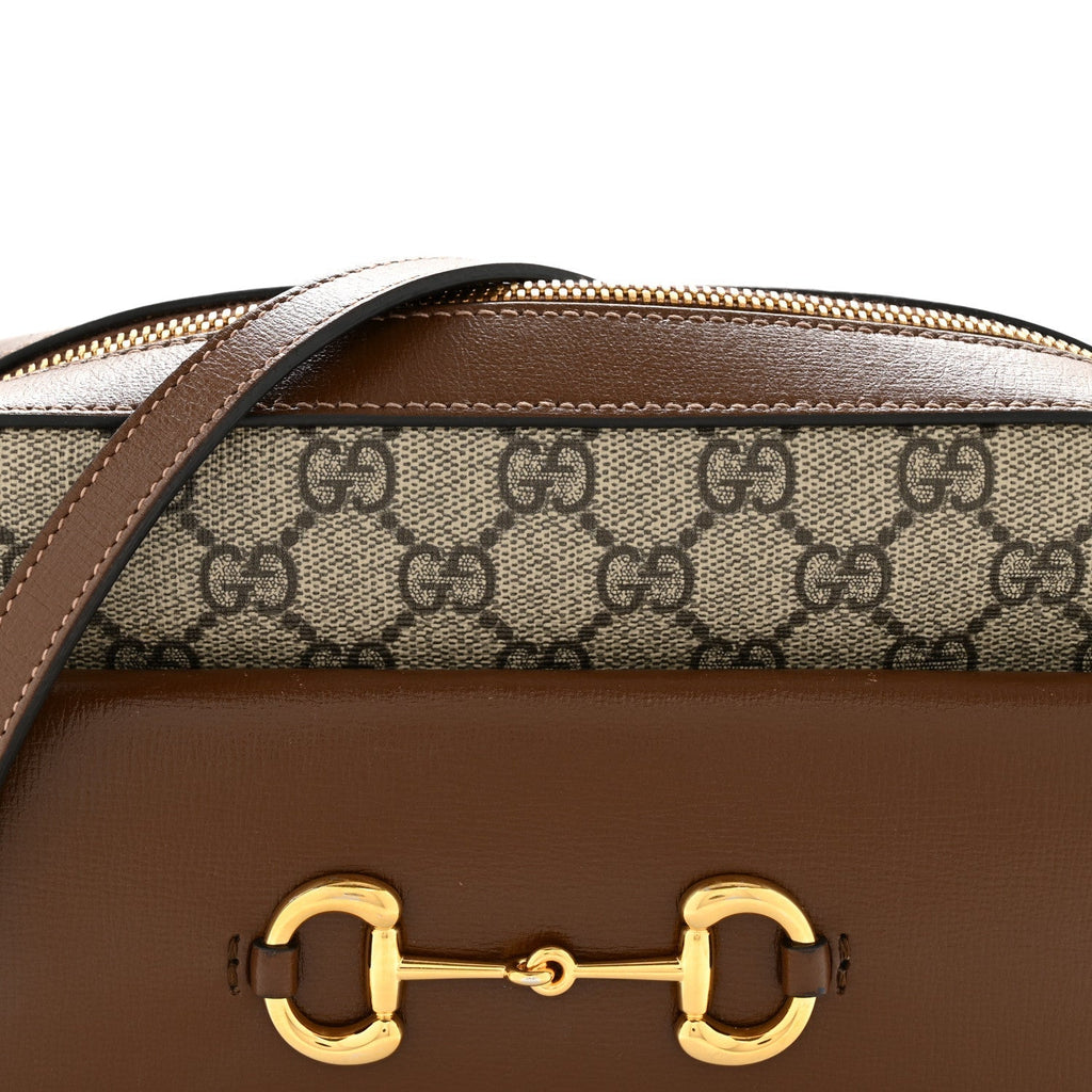 GG Supreme Monogram Small Horsebit 1955 Shoulder Bag Beige Brown Sugar