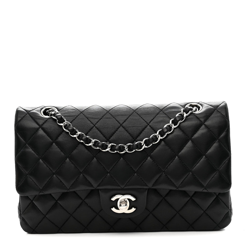 Lambskin Quilted Medium Double Flap Black