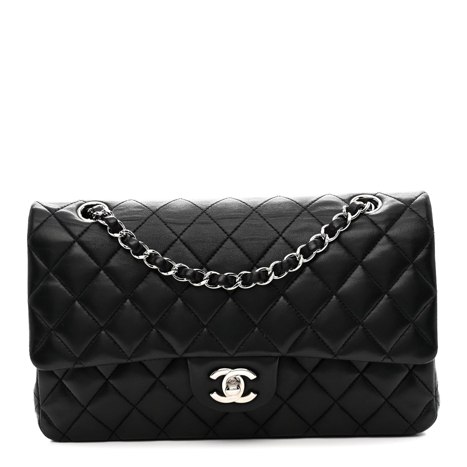Lambskin Quilted Medium Double Flap Black